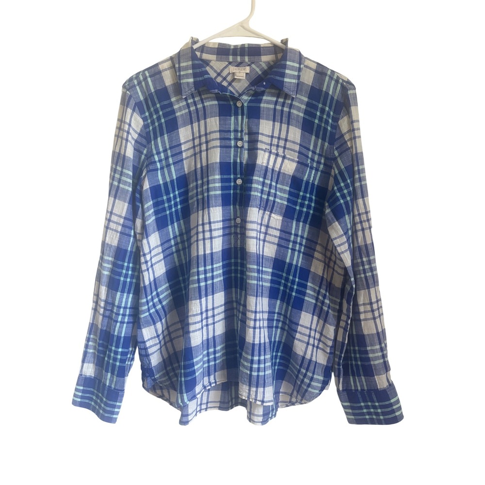 J.Crew Womens Blue Plaid Button Down Shirt Long Sleeve Cotton Size M
